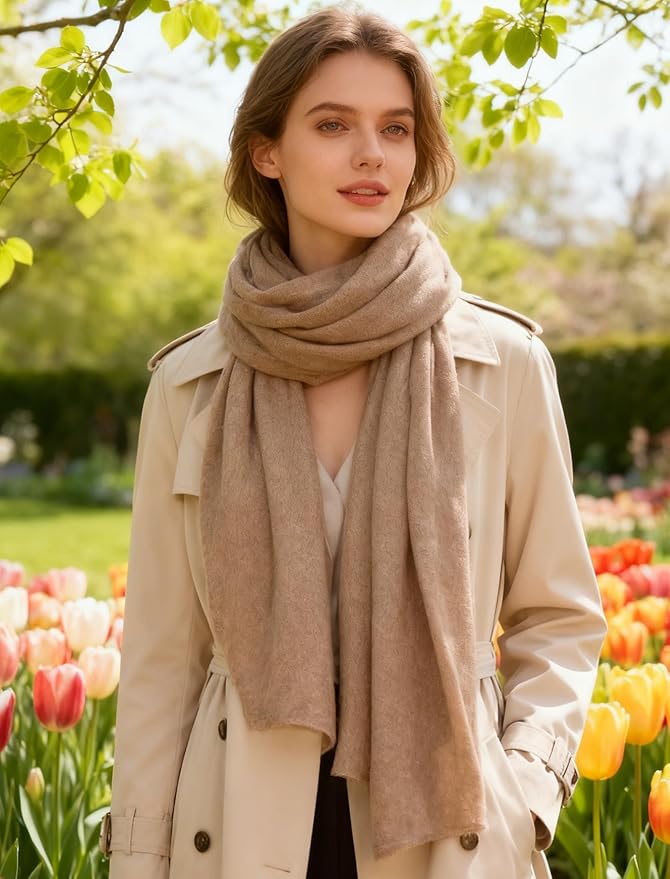WASALUYA 100% Cashmere Scarf for Women - Knitted Lightweight Travel Wrap, Soft Large Shawl, 71x24 Inches, Luxury Gift