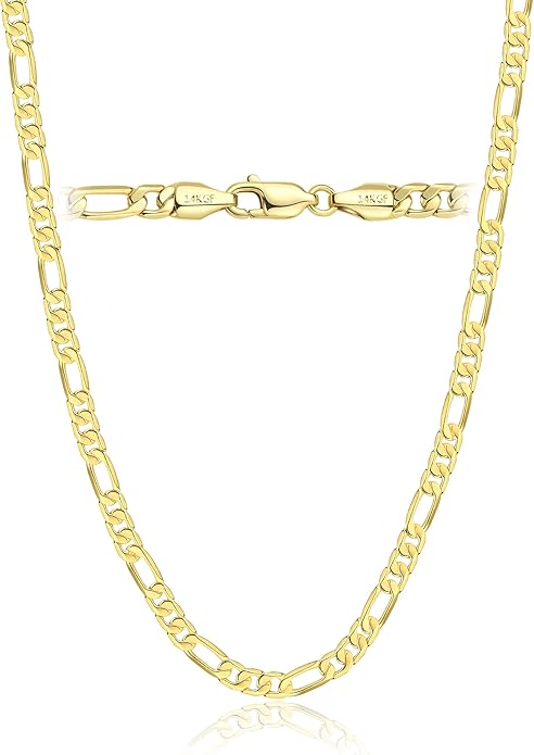 AHSIWC 14K Gold Chain Necklaces for Women & Men, 5mm Simple Figaro Link Chain Womens, Dainty Non-tarnish Necklace Unisex Size 18-24 Inches Cadenas De Oro Para Mujer 14K