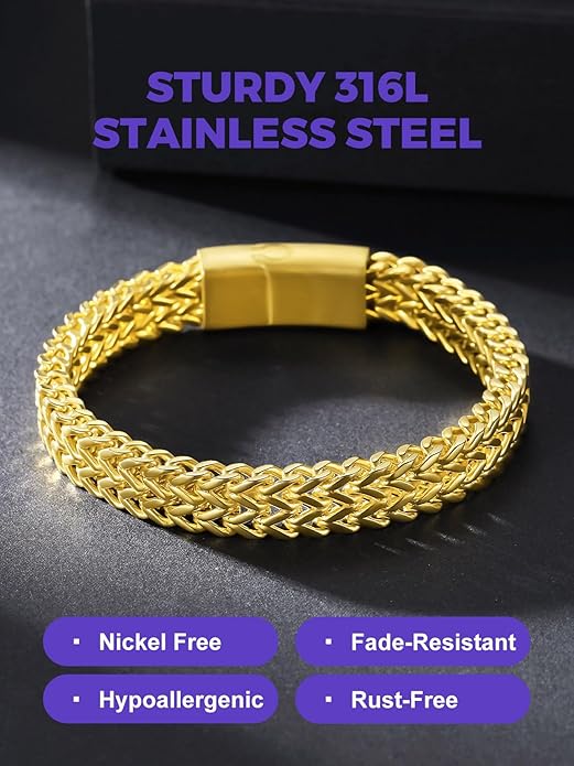 Richsteel Bracelets for Men 6mm/10mm/12mm Width Stainless Steel With Sturdy Clasp Franco Curb Chain Mens Bracelet 7.4/8.2/9 Inches Length