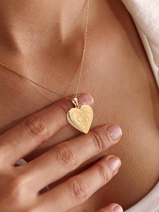 U7 Women Locket Necklace Platinum 14K Gold Photo Lockets that Hold Picture,Chain 20 Inch Personalized Gift Custom Love Heart Image Necklaces