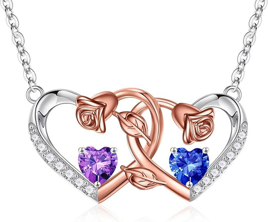Iefil Chrismas Gifts for Wife - 925 Sterling Silver Rose Birthstone Necklace, Stocking Stuffers for Women Wife Girlfriend Mom