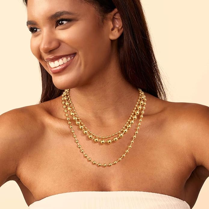 Statement Gold Beads Necklace for Women Vintage Gold Beaded Strand Chain Necklace Fashion Jewelry for Women