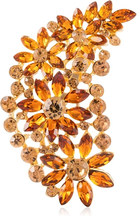 LAXPICOL Vintage Austrian Crystal Flower Leaf Bouquet Clusters Large Big Brooch Pin for Women Gold Tone