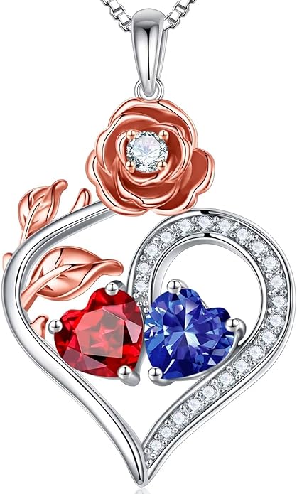 Iefil Christmas Gifts for Women Wife - 925 Sterling Silver Double Birthstone Necklace, Anniversary Birthday Gifts for Women, Jewelry Gifts for Wife Her