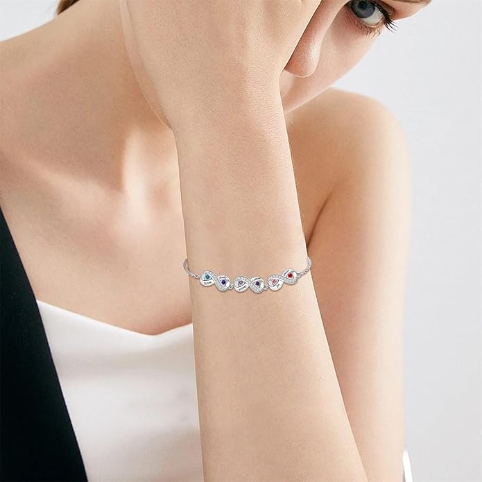 BABOOM Custom Mother Bracelet With 1-8 Birthstones Personalized Infinity Name Bracelet Engraved Birthstone Bracelets Gifts For Women Mother Daughter Wife