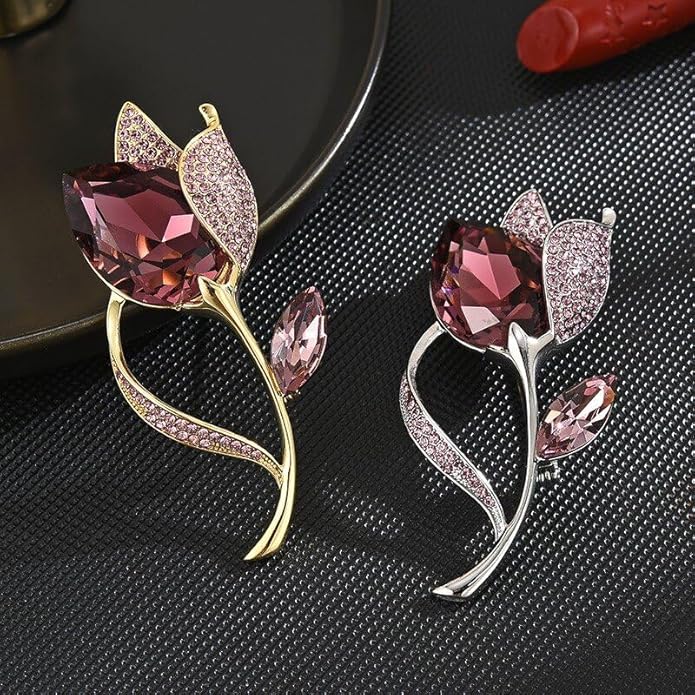 Rhinestone Flower Brooch Austrian Crystal Flower Pin 18k Gold Plated Floral Brooch Lapel Pin Jewelry Mother's Day Birthday Gifts for Mom Wife