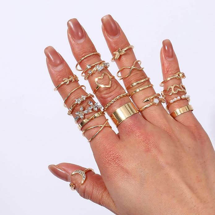 CHICUTIE Gold Knuckle Rings Set For Women Stackable Joint Finger Midi Rings Dainty Cubic Crystal Zirconia Simple Hollow Twist Cute Rings Pack Jewelry Gift