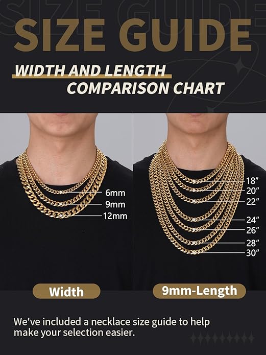 FindChic Cuban Link Chain for Men, 6/9/12mm Necklace Chain, Black/Gold Plated/Stainless Steel Necklace, Hypoallergenic & Tarnish-Proof Men's Jewelry Hip Hop Accessories, 18-30" Length Options