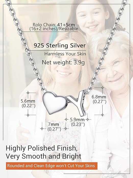 PROSILVER Initial Heart Necklace for Women, 925 Sterling Silver Tiny Heart Letter Necklace Siver, Gold Necklace, Come with Box