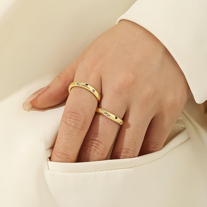 Episkeyk Gold Rings for Women Non Tarnish Stackable Rings 14k Gold Plated Pinky Ring for Women Cubic Zirconia Gift