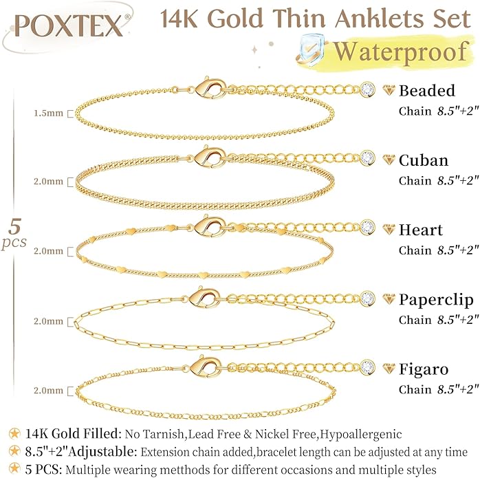 Sterling Silver Anklet Bracelets for Women Waterproof, 925 Sliver Plated CZ & Heart Charm Dainty Layer Anklets for Women Trendy, Simple Chain Anklets Set Gifts for Women, Jewelry Gifts for Her Women Mom Wife Girlfriend