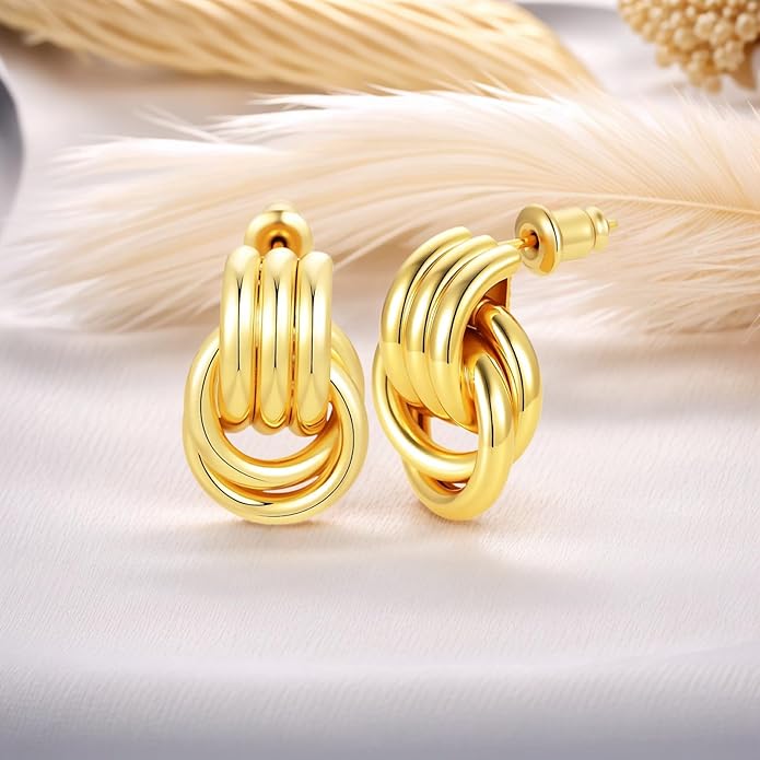 Trendy 14K Gold Plated Knot Earrings are Thick and Charming Pendant Earrings for Women They are Lightweight Hypoallergenic Fashion Accessories Jewelry Gifts for Women
