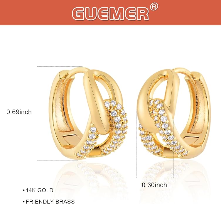 Gold Huggie Hoop Earrings 14K Gold Plated Dainty Chunky Thick Hoop Diamond Cubic Zriconia Inlay Sleeper Tiny Delicate Boho Beach Simple Hypoallergenic Jewelry Gift for Her
