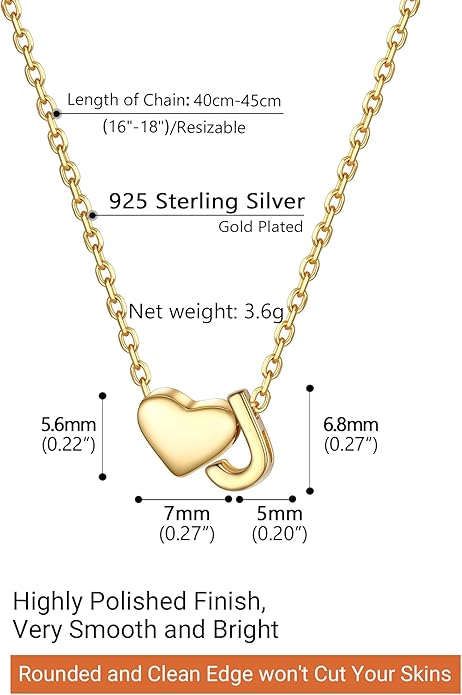 PROSILVER Initial Heart Necklace for Women, 925 Sterling Silver Tiny Heart Letter Necklace Siver, Gold Necklace, Come with Box