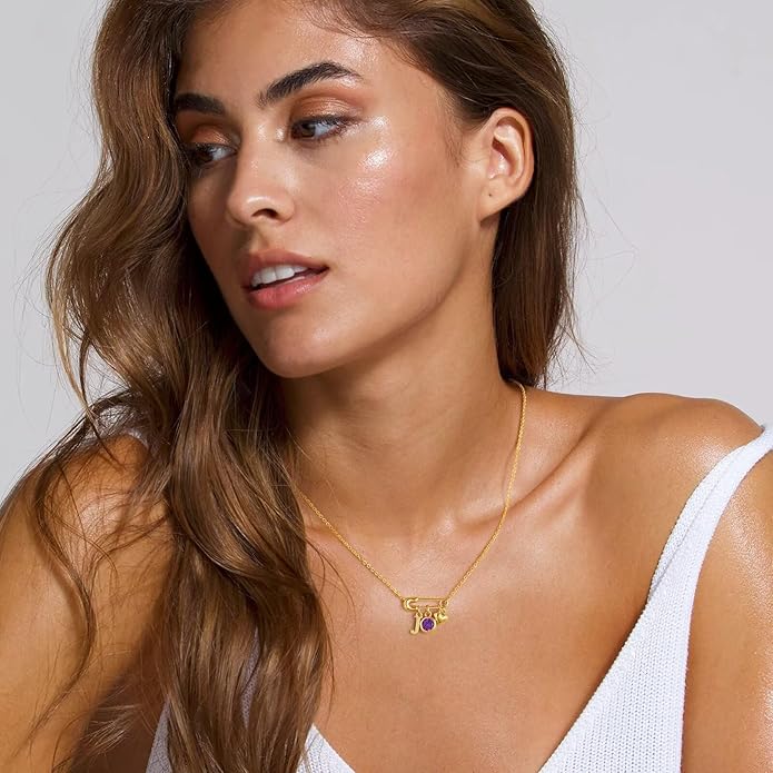 MONOOC Christmas Gifts for Women Girls - 14K-Gold-Plated Dainty Paperclip Heart Initial Necklace Birthstone Necklace Jewelry Birthday Gifts for Women Her Mom Friend Wife Sister