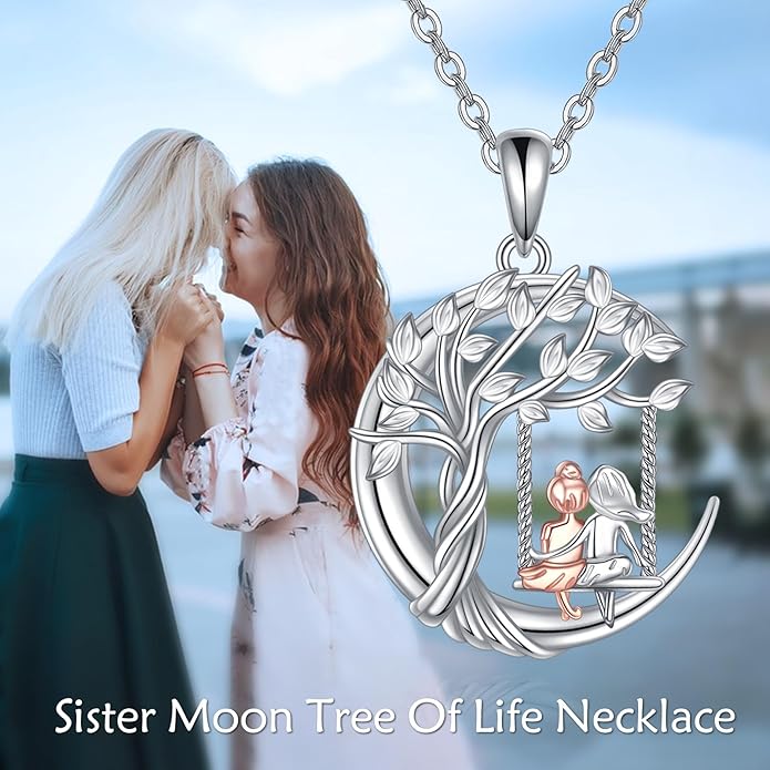 AOBOCO Gifts for Sister 2 3 Sisters Necklace for Women Sterling Silver Sister Crystal Pendant Jewelry Birthday Christmas Gifts for Friend Female Friendship Lasts Forever