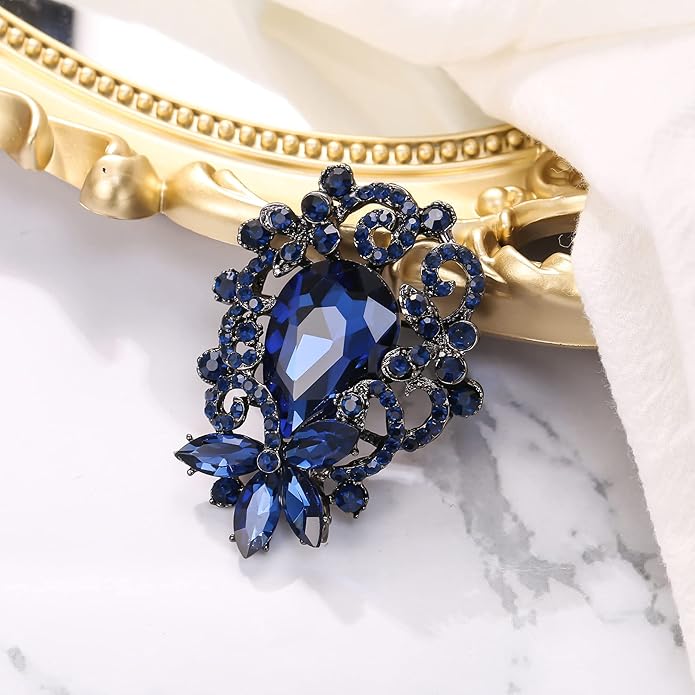 BriLove Elegant Crystal Teardrop Marquise Bouquet Brooch Pin for Women