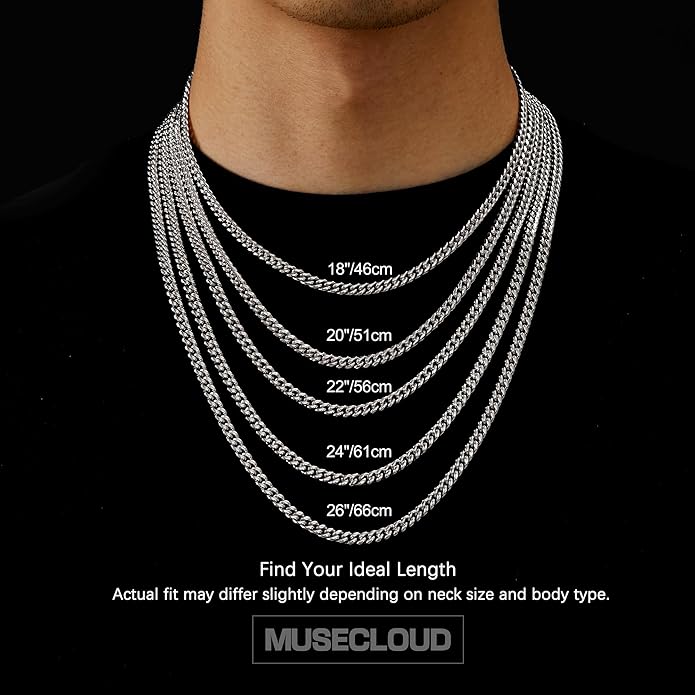 MUSECLOUD Gold Cuban Link Chain for Men Mens Stainless Steel Miami Curb Chains Necklace 5/8mm Thick Real Gold/Silver/Black Plated Diamond Cut Non-Tarnish Jewelry Trendy Christmas Gifts 18-26 Inch