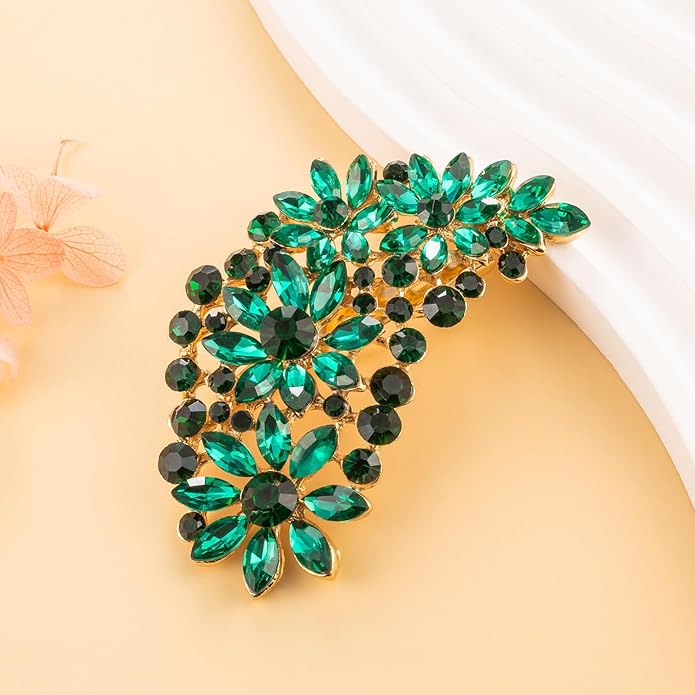 LAXPICOL Vintage Austrian Crystal Flower Leaf Bouquet Clusters Large Big Brooch Pin for Women Gold Tone