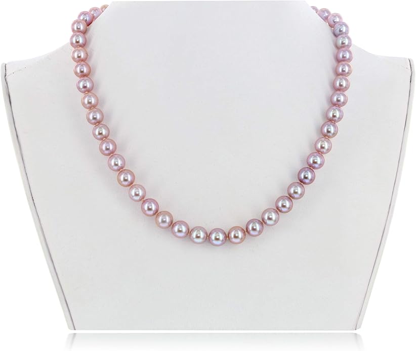 14K White Gold or Yellow Gold AAA Pink Freshwater Cultured Pearls Silk-Knotted 18inch Princess Pearls Strand Necklace - Choice of Pearl Size & Clasp Gold Color