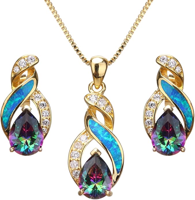 Hermosa Jewelry Sets Australian Created Opal Necklace Earrings Mother's Day Gifts Jewelry for Mom