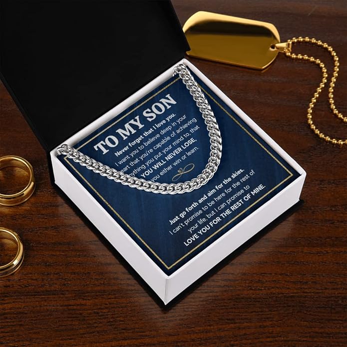 FG Family Gift Mall To My Son From Mom, Son Gifts From Mom and Dad, Mother and Son Necklace, Birthday Gift For My Son Graduation Christmas Cuban Link Chain Necklace Present