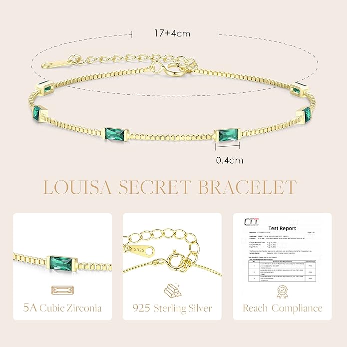 LOUISA SECRET Birthstone Bracelets for Women, 925 Sterling Silver Dainty Simple Women Charm Link Bracelet, Birthday Anniversary Jewelry Gifts for Women Wife Mom Her