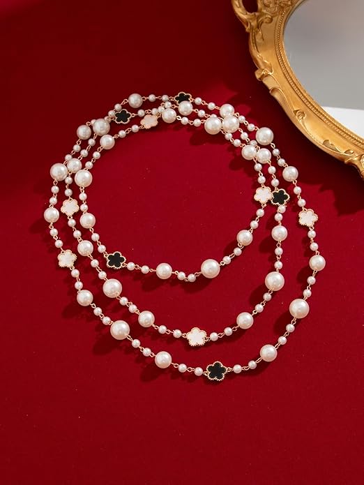 Long Pearl Necklaces for Women Pearl Long Chain Necklace Dainty Gold And Long Pearl Necklaces Layered Pearl Necklace Statement Sweater Strand Chain Jewelry