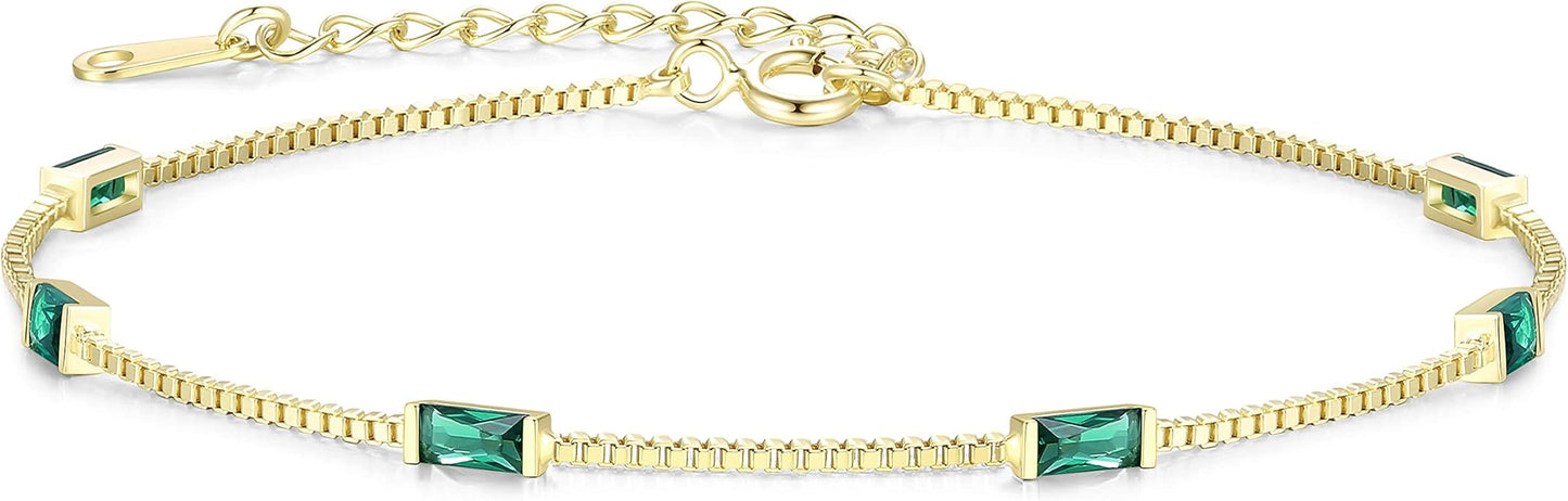 LOUISA SECRET Birthstone Bracelets for Women, 925 Sterling Silver Dainty Simple Women Charm Link Bracelet, Birthday Anniversary Jewelry Gifts for Women Wife Mom Her