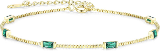 LOUISA SECRET Birthstone Bracelets for Women, 925 Sterling Silver Dainty Simple Women Charm Link Bracelet, Birthday Anniversary Jewelry Gifts for Women Wife Mom Her
