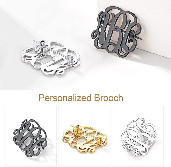 Custom4U Custom Name Pin Personalized Brooch Pins for Women Men Stainless Steel Name Tag with Letters/Initials - Silver/Gold/RoseGold/Black Customized Jewelry Gifts for Birthday Wedding Business Party