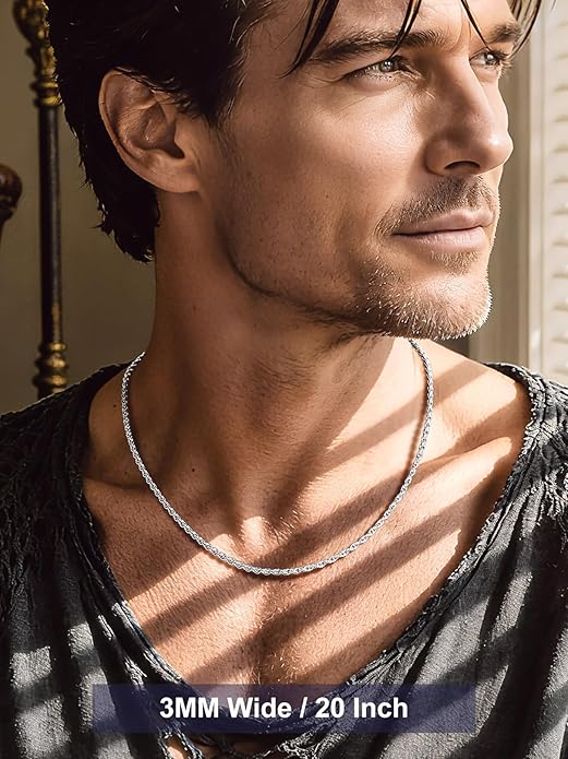Bandmax Solid 1.5mm/2mm/3mm/6mm Rope Chains for Men Women 14K Gold Plated/Black Plated Stainless Steel Twist Chain 16-30 Inches, with Gift Box