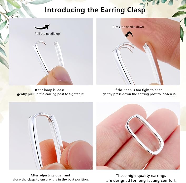 925 Sterling Silver Rectangle Hoop Earrings for Women Silver Geometric Hypoallergenic Oval Hoop Earrings 14K Gold Square Huggie Hoops Earrings for Jewelry Gifts