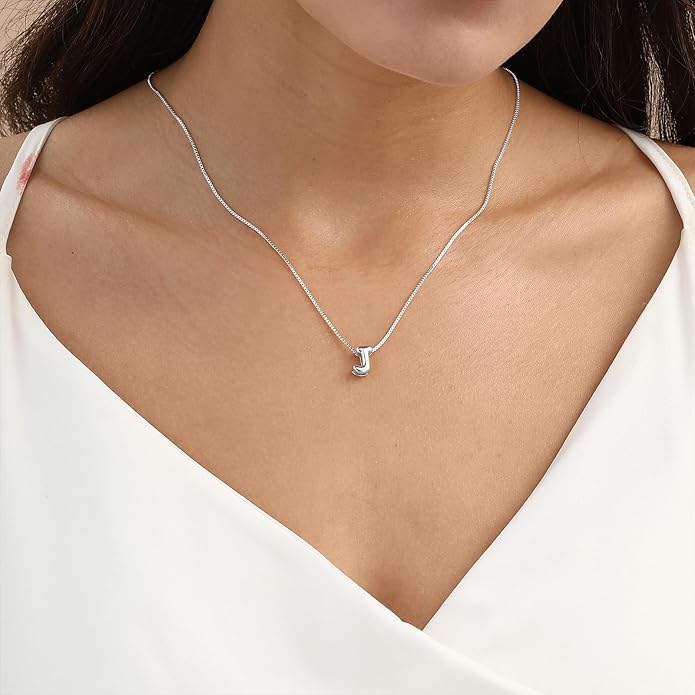 Bubble Gold Letter Necklace for Women, 14k Gold Plated Balloon Initial Necklace, Dainty Gold Necklace for Women, Personalized Bubble Pendant Name Necklace, Fashion Accessories Trendy Jewelry