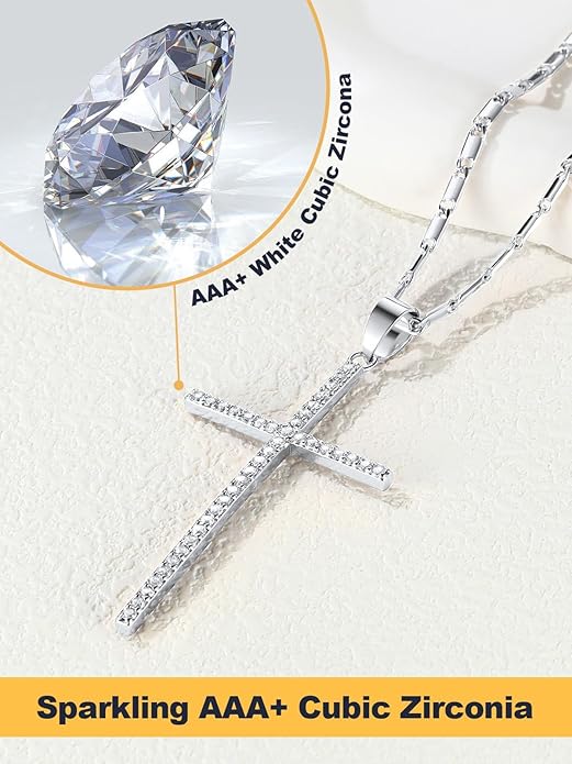 U7 Cross Necklace for Women,Silver/14K Gold Large or Small Cross Necklaces with CZ Diamond,Faith Birthday/Christmas Gift for Her Women Mother Daughter Grandmother
