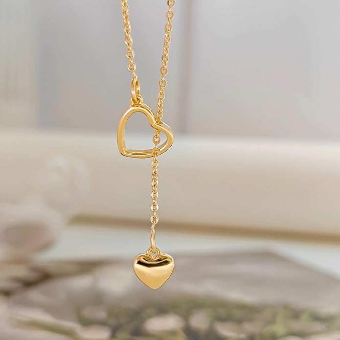 Luxval Lariat Gold Necklace for Women, Dainty Long Necklace 14k Gold Plated/Silver Y-Shaped Pendant Necklaces Trendy Beaded Chain Drop Necklaces Jewelry for Women Gifts