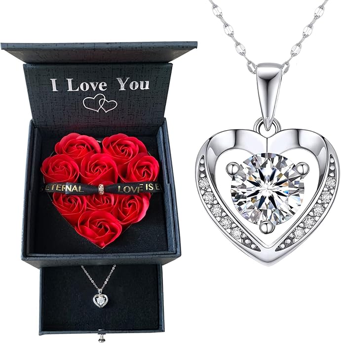 Mothers Day Gifts, Mom Gifts from Daughter Son, Necklace for Mom, Silver Necklace Gifts with Rose Flower for Grandma Daughter Girlfriend and Wife on Birthday Anniversary