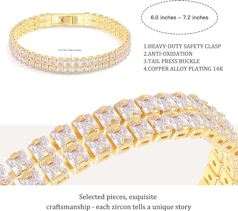 14K Gold Plated Tennis Bracelet for Women – Classic CZ Link Design, Fits 6.0"–7.2" Wrists – Stylish Sparkling Jewelry Gift, Timeless Tennis Bracelets for Women