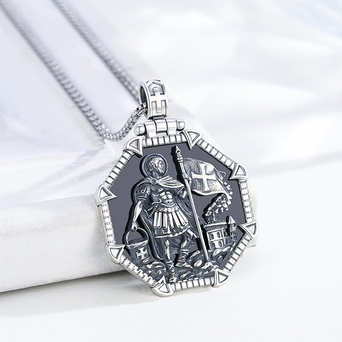 Taioiat Saint Necklace 925 Sterling Silver St Necklace Amulet Pendant Jewelry Religious Gift for Men Women