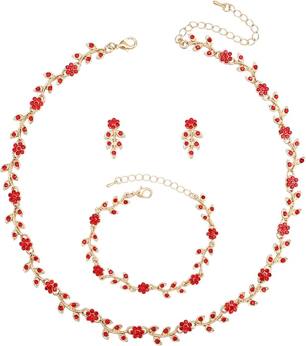 Austrian Crystal Rhinestone Choker Necklace Dangle Earring Link Bracelet Jewelry Set for Brides Bridesmaid Prom Costume Accessories for Women