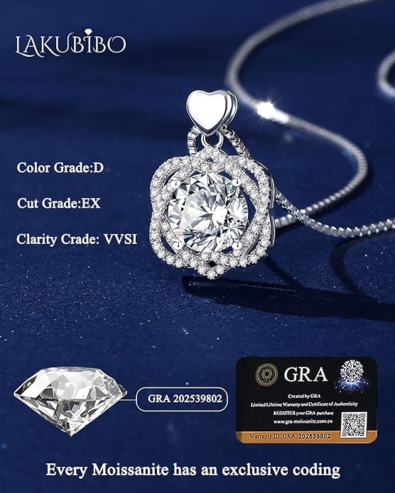InfinityLove Heart Necklaces for Women,3 Carat Moissanite Necklacce,Moissanite Pendant Necklace,Anniversary Birthday Gifts for Women,Mom, Girlfriend, Jewelry Gifts for Christmas Valentine's Day