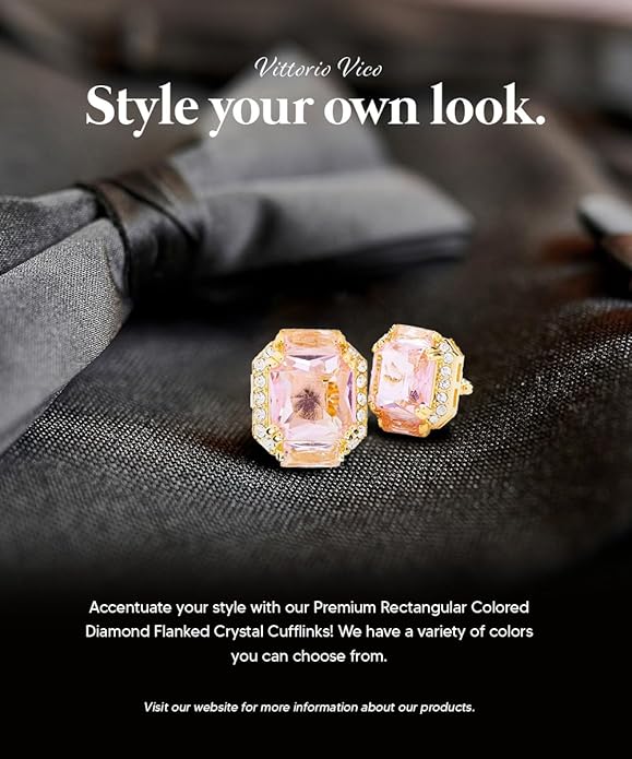 Rectangular Colored Diamond-Flanked Crystal Cuff Links – Tuxedo Suit Accessories, Cufflinks for Men