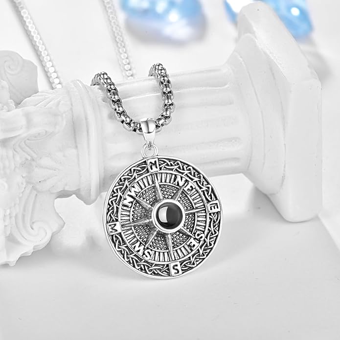KINGWHYTE Compass Necklace for Men 925 Sterling Silver Birthday Gifts Graduation Travel Jewelry for Husband Brother with Stainless Steel Chain