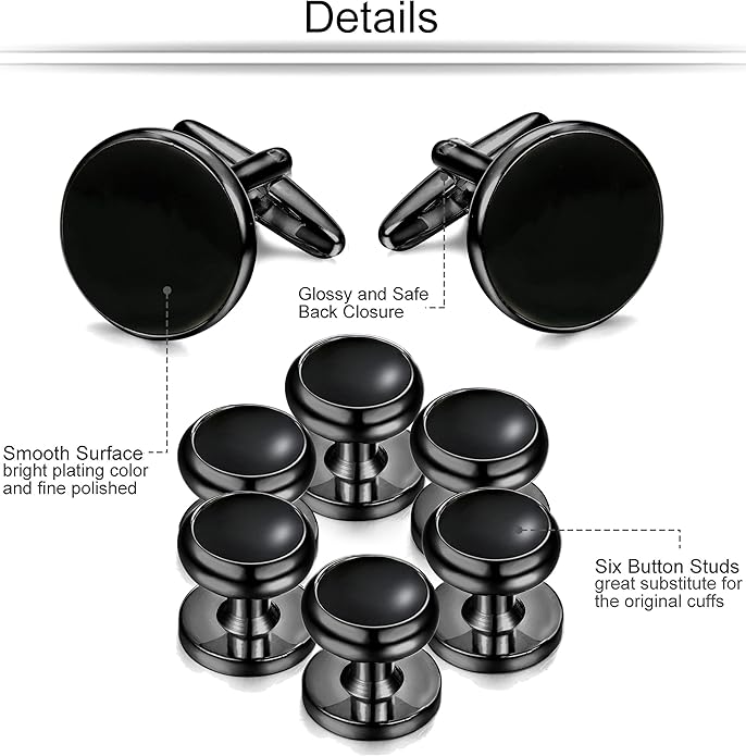 ORAZIO Cuff Links Mens Stainless Steel Cuff Links and Studs Set Gold Black Cufflinks for Men Tuxedo Studs Buttons for Formal Kit Business or Wedding Shirts