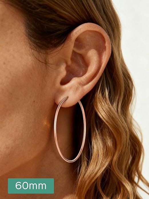 ChicSilver Hypoallergenic 925 Sterling Silver Hoop Earrings for Women, Lightweight Large Gold Plated Hoop Earrings, Endless Hoops Earring 20/30/40/50/60/70MM