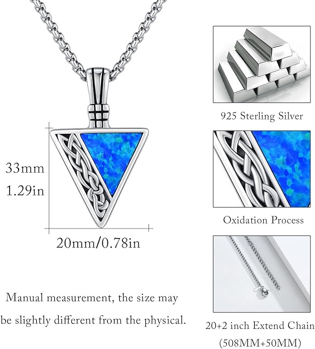 REDSUN Viking Pendant Necklace 925 Sterling Silver Celtic Pendant Abalone/Opal/Onyx/Lapis Lazuli/Turquoise Necklace Viking Amulet Jewelry Gifts for Men Women, with Stainless Steel Chain
