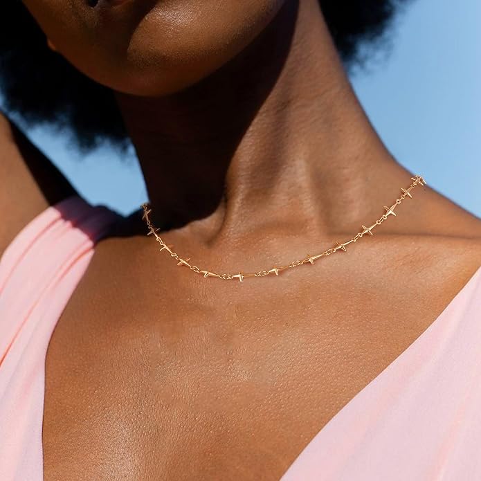 MTMY Beaded Necklaces for Women 14K Gold Plated Dainty Colorful Green/Rose Beaded Pearl Choker Necklace Delicate Boho Choker Necklace Jewelry Gift