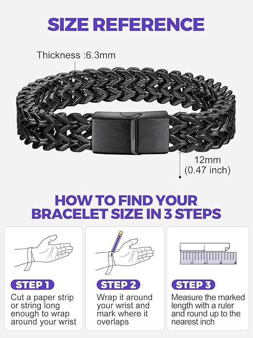 Richsteel Bracelets for Men 6mm/10mm/12mm Width Stainless Steel With Sturdy Clasp Franco Curb Chain Mens Bracelet 7.4/8.2/9 Inches Length