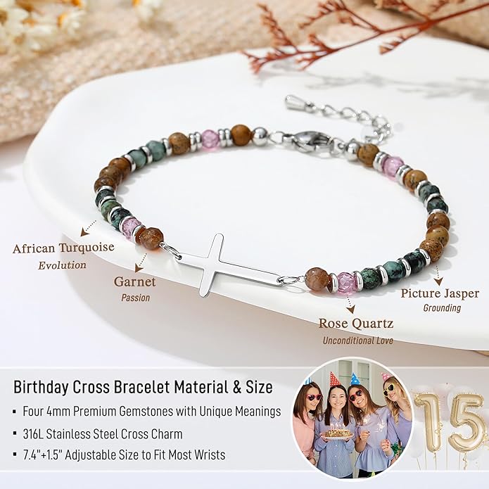 TONY & SANDY Christian Cross Bracelet for Women, Stocking Stuffers for Women, Confirmation Baptism Easter Gifts, Unique Gift for Friends Daughter Mom Sister in Christ on Birthday Christmas