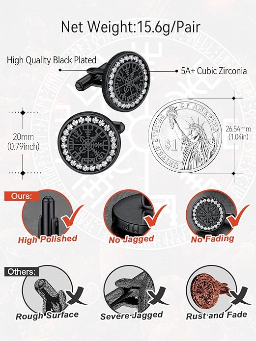 FaithHeart Mens Cufflinks, Norse Viking Tuxedo Shirt Cuff Links, Stainless Steel Cuff Links and Shirt Studs, Gift Box